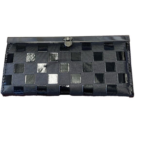 Worthington Women's Checkerboard Wallet Clutch Black Vegan Faux Leather - Picture 1 of 11